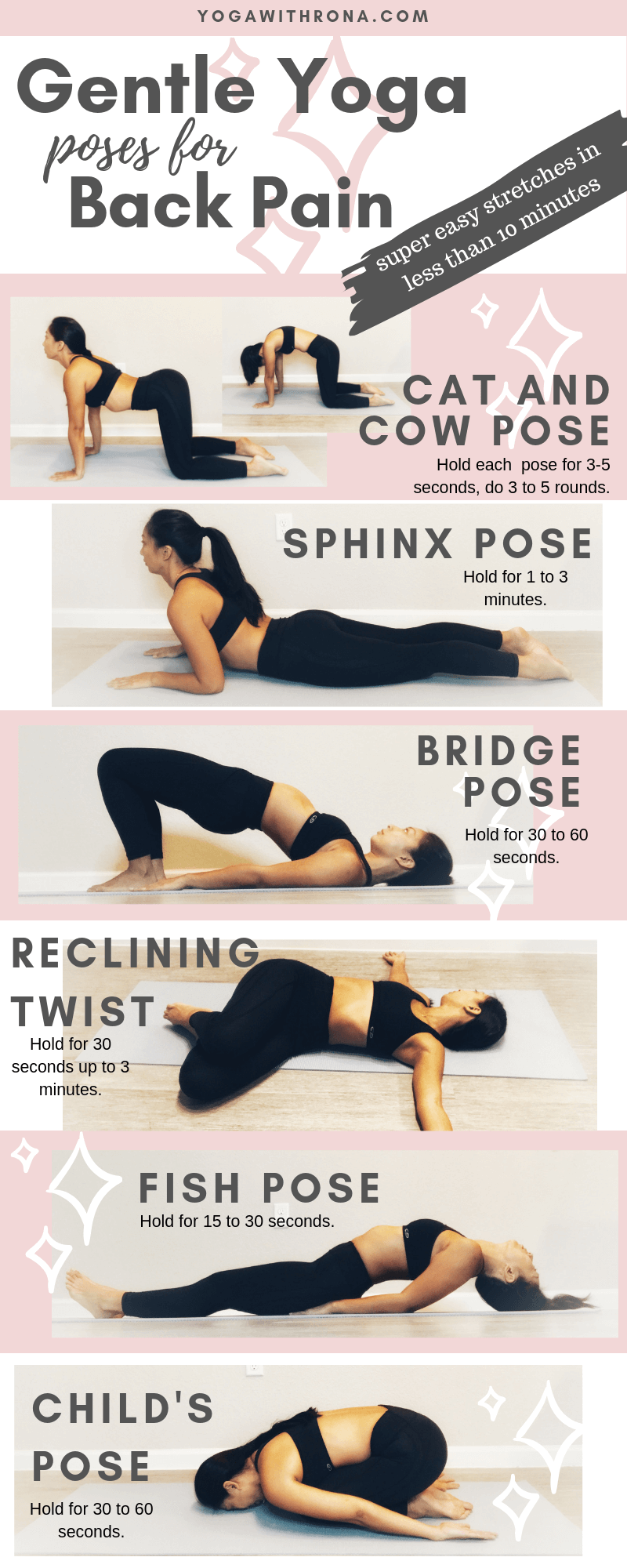 Gentle Yoga Poses for Back Pain [Inforgraphic] | Yoga with Rona